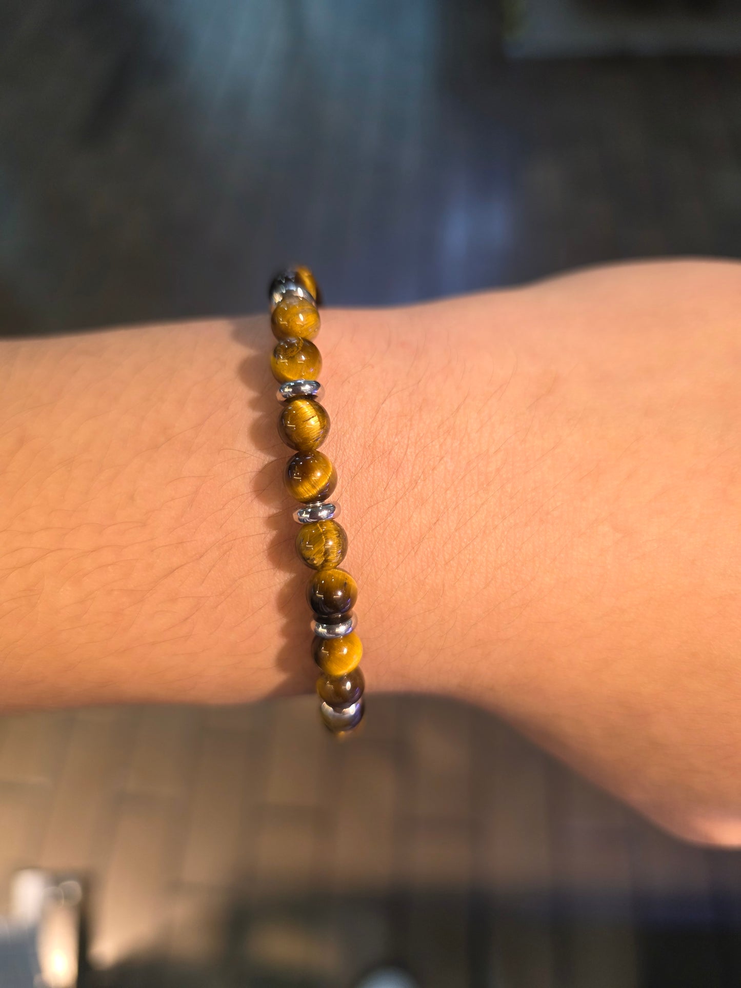 Tiger Eye Stone Beaded Bracelet with Adjustable Clasp