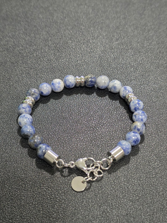 Lapis Lazuli Beaded Bracelet with Stainless Steel Accents