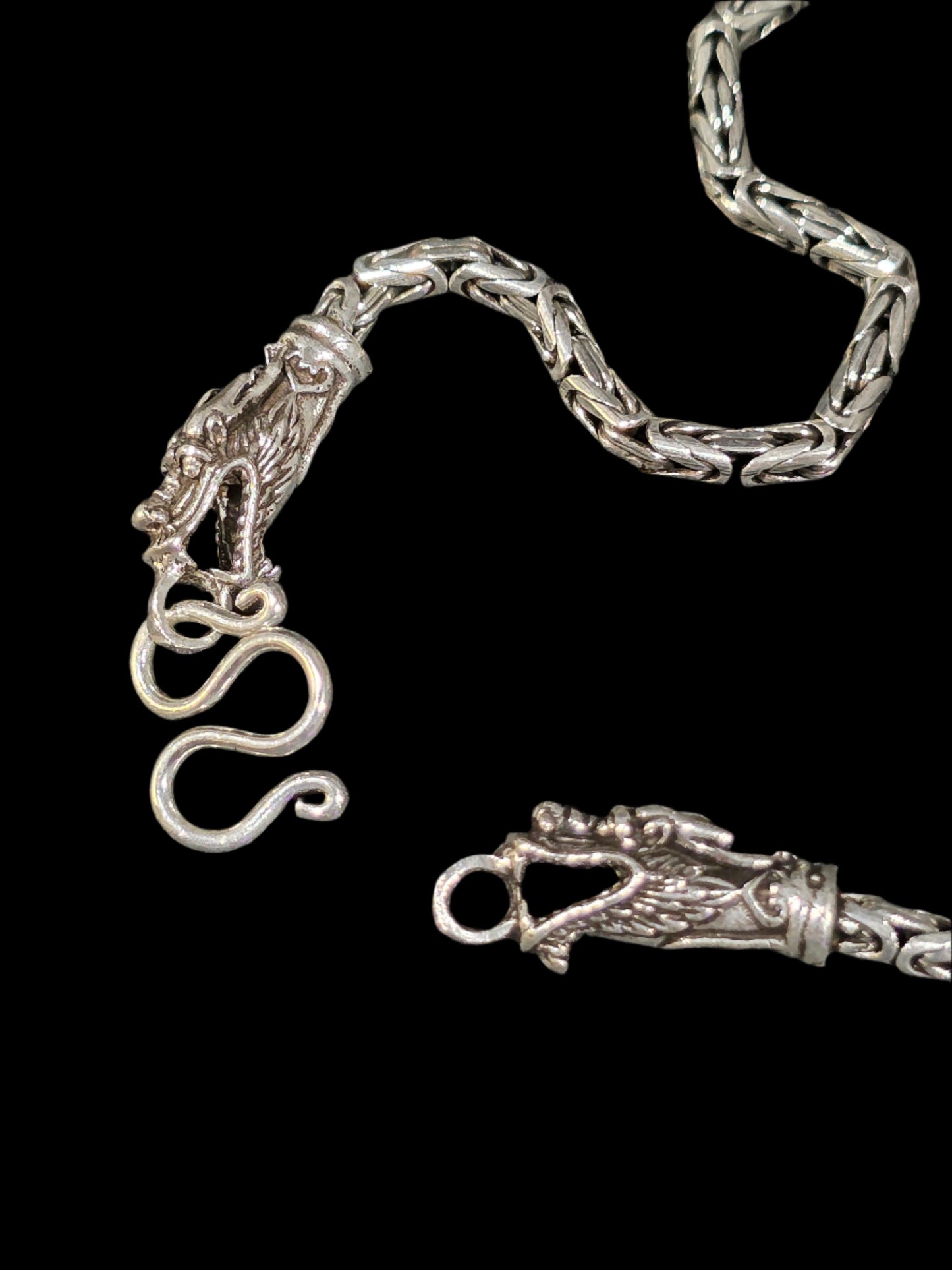 Silver Viking Chain Dragon Necklace – 18 Inch