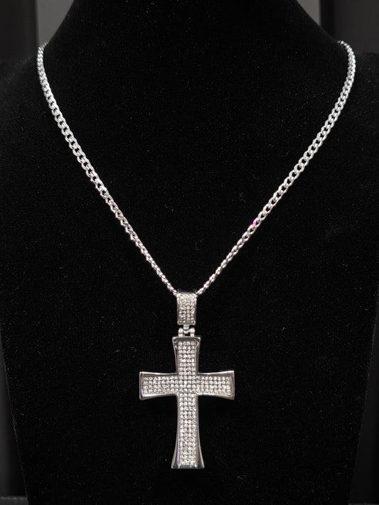 Stainless Steel Cross Pendant with CZ Stones – Bold & Brilliant Symbol of Faith