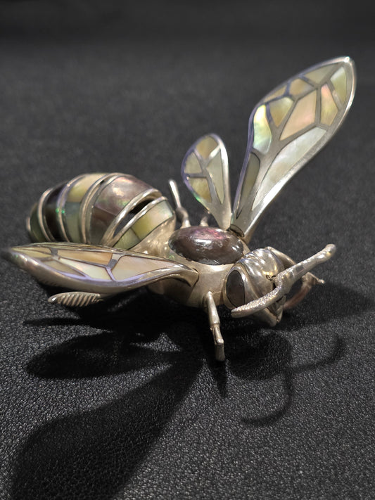 Silver Bee Pendant with Mother of Pearl Inlay