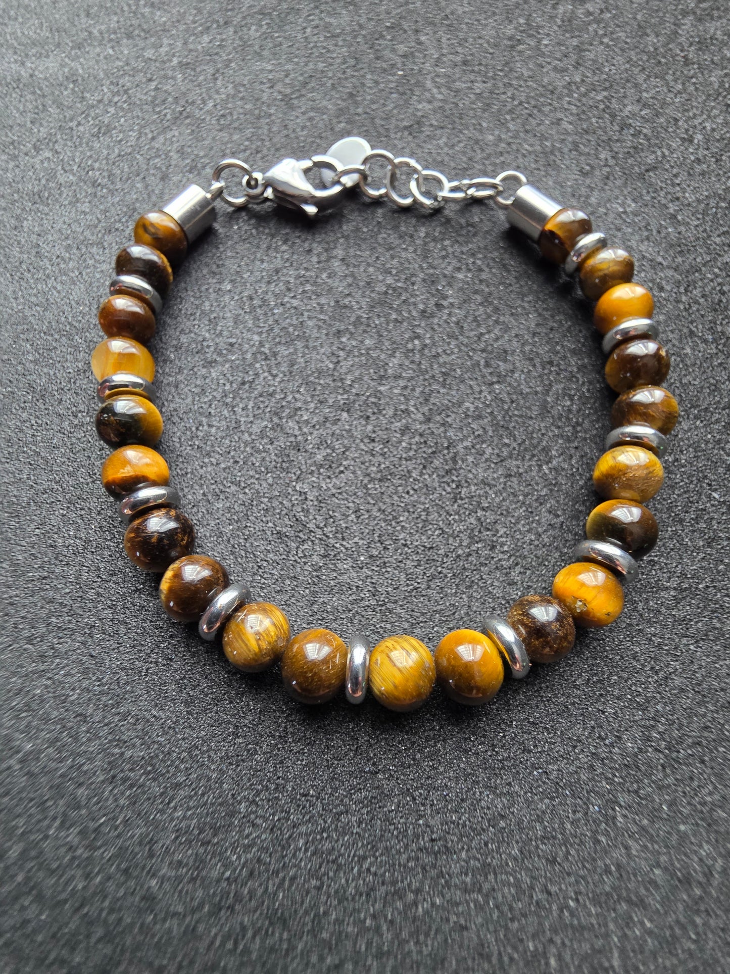 Tiger Eye Stone Beaded Bracelet with Adjustable Clasp