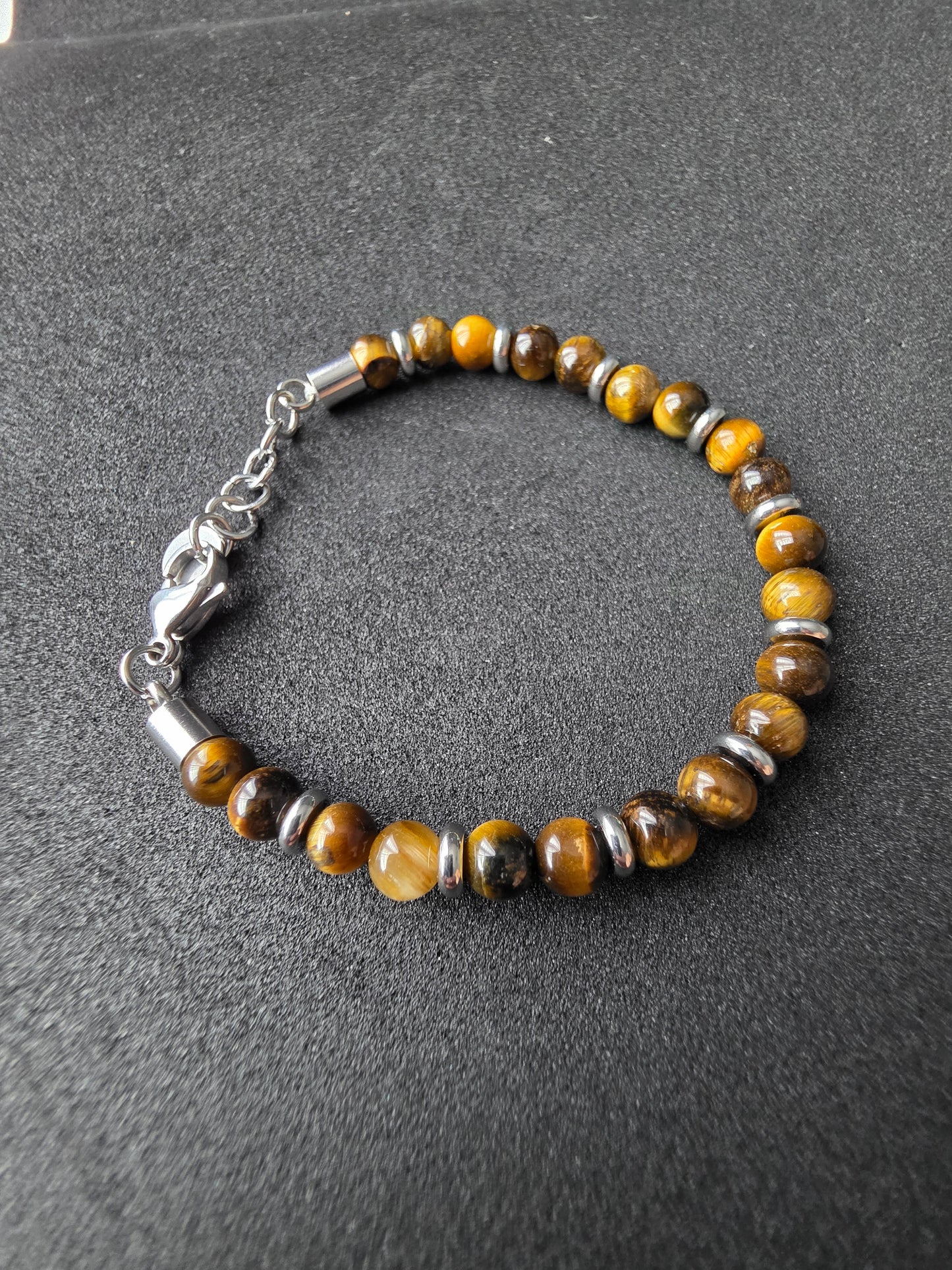 Tiger Eye Stone Beaded Bracelet with Adjustable Clasp