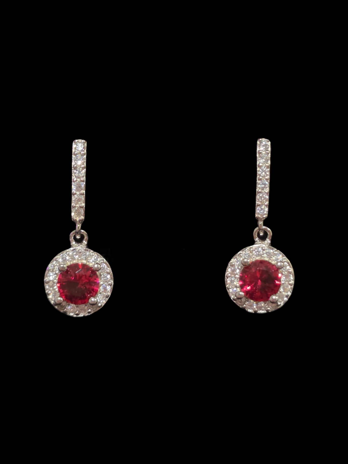 Red Cubic Zirconia Silver Earrings – Pair