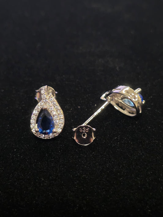 Teardrop Imitation Sapphire Earrings – Silver