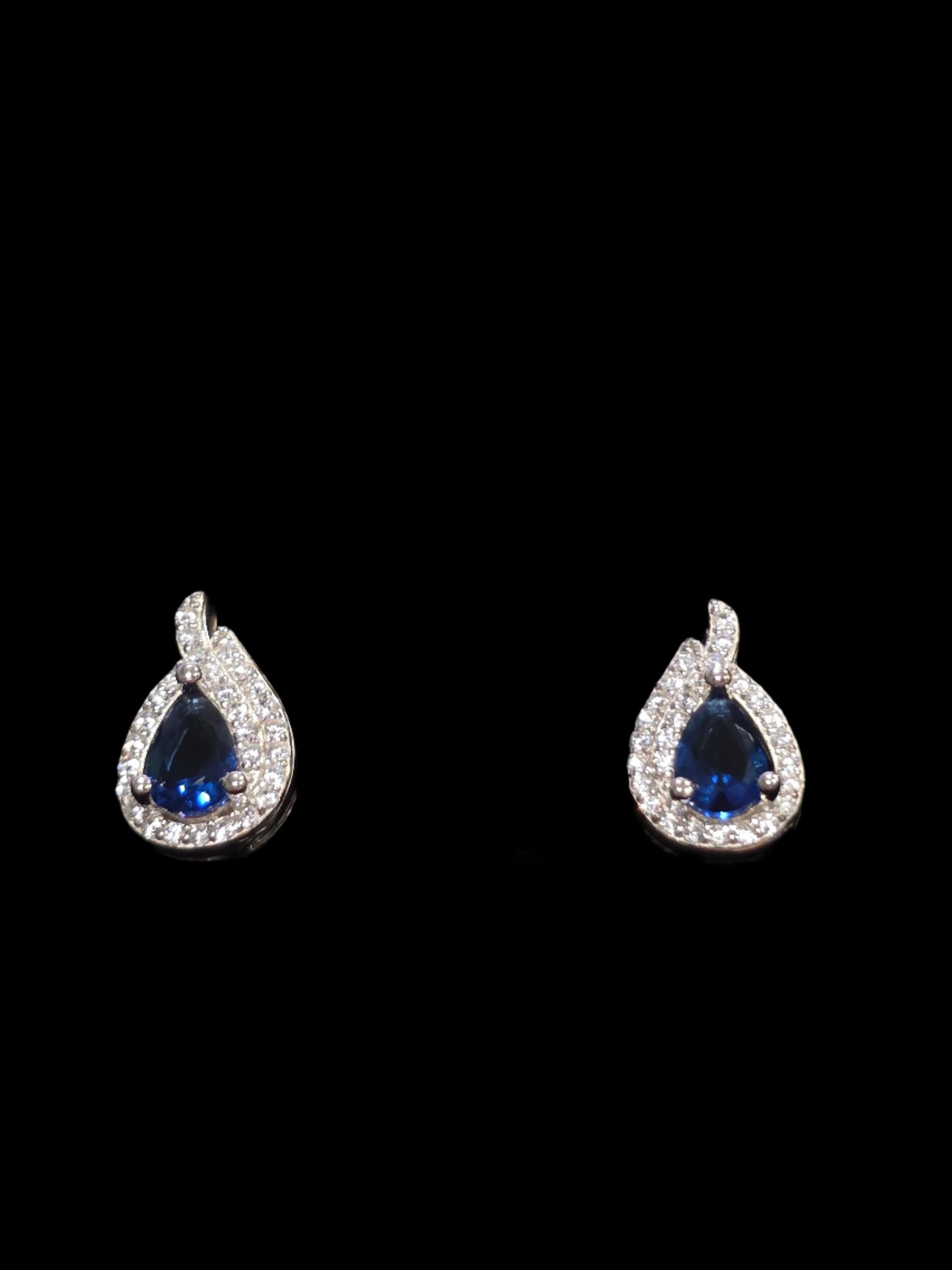 Teardrop Imitation Sapphire Earrings – Silver