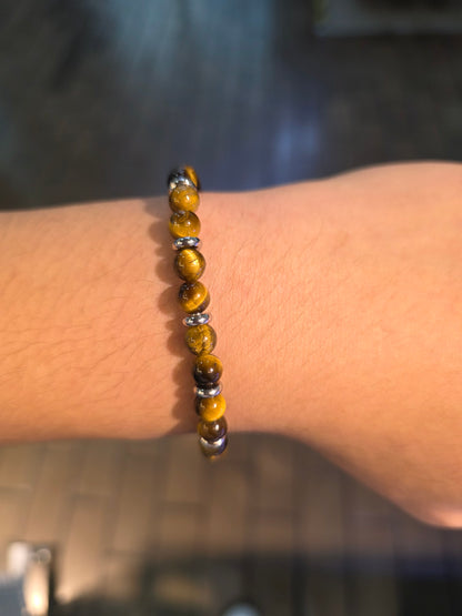 Tiger Eye Stone Beaded Bracelet with Adjustable Clasp