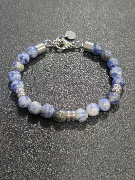 Lapis Lazuli Beaded Bracelet with Stainless Steel Accents