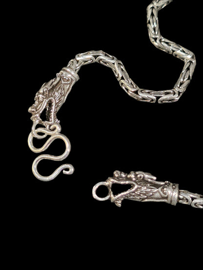 Silver Viking Chain Dragon Necklace – 18 Inch