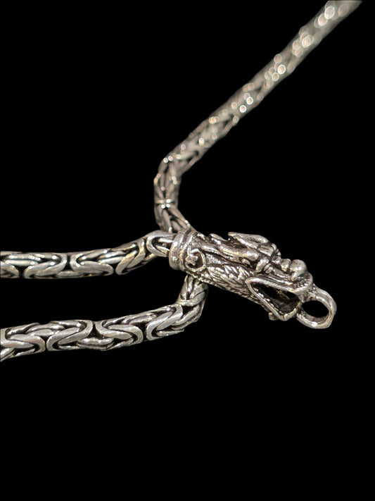 Silver Viking Chain Dragon Necklace – 18 Inch