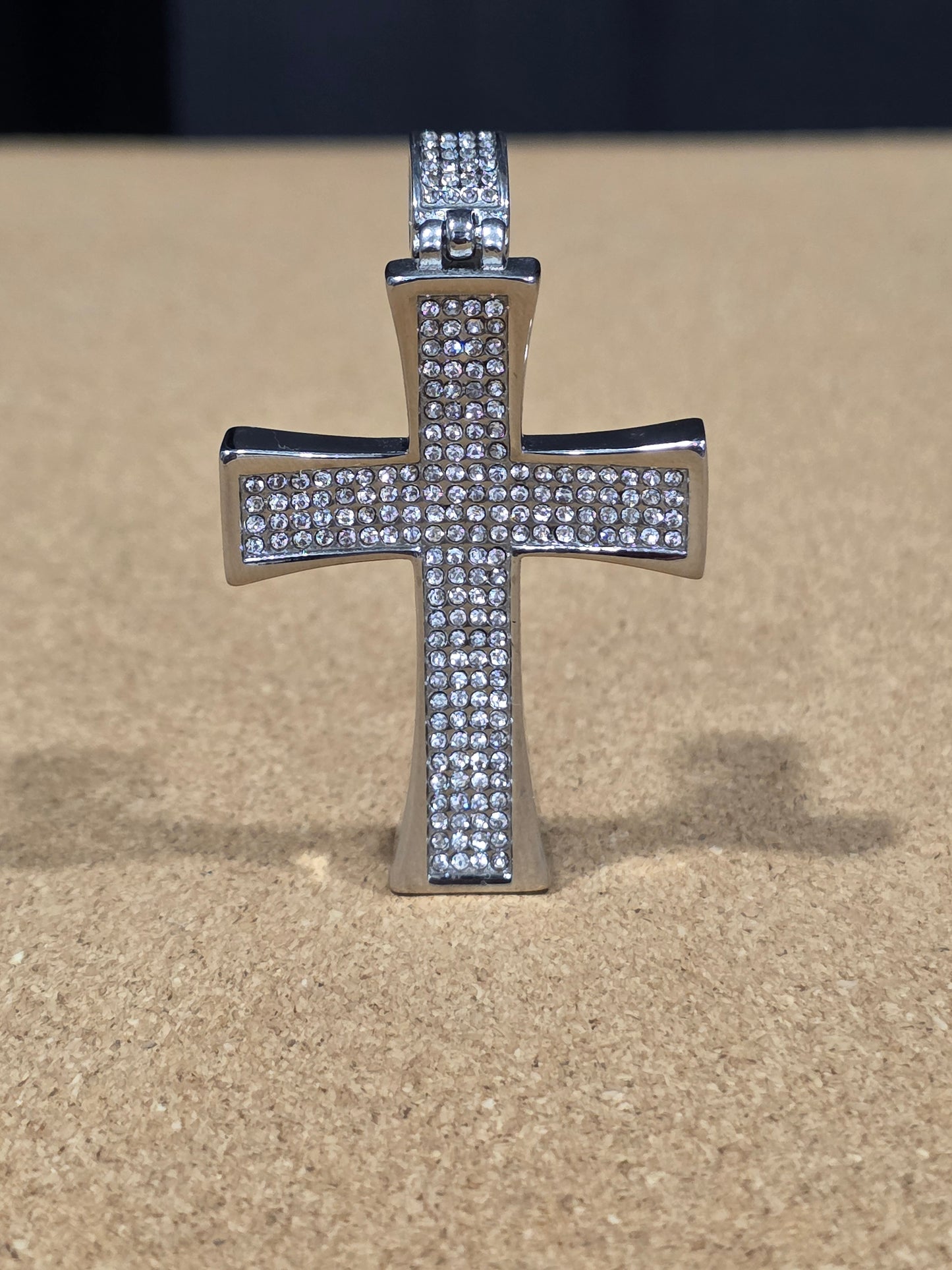 Stainless Steel Cross Pendant with CZ Stones – Bold & Brilliant Symbol of Faith