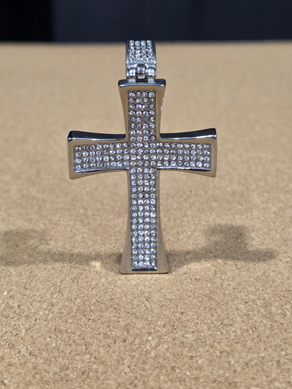 Stainless Steel Cross Pendant with CZ Stones – Bold & Brilliant Symbol of Faith