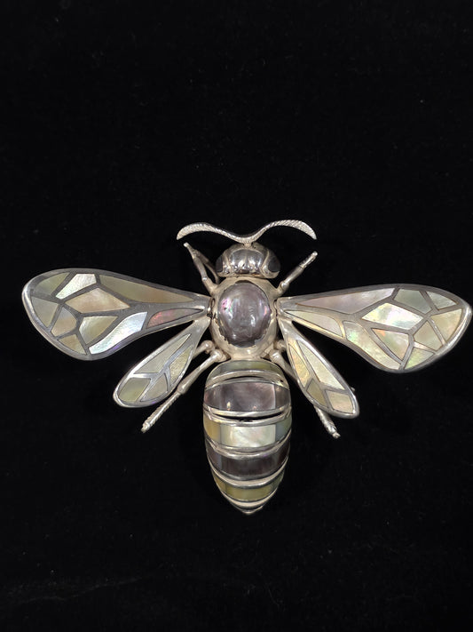Silver Bee Pendant with Mother of Pearl Inlay