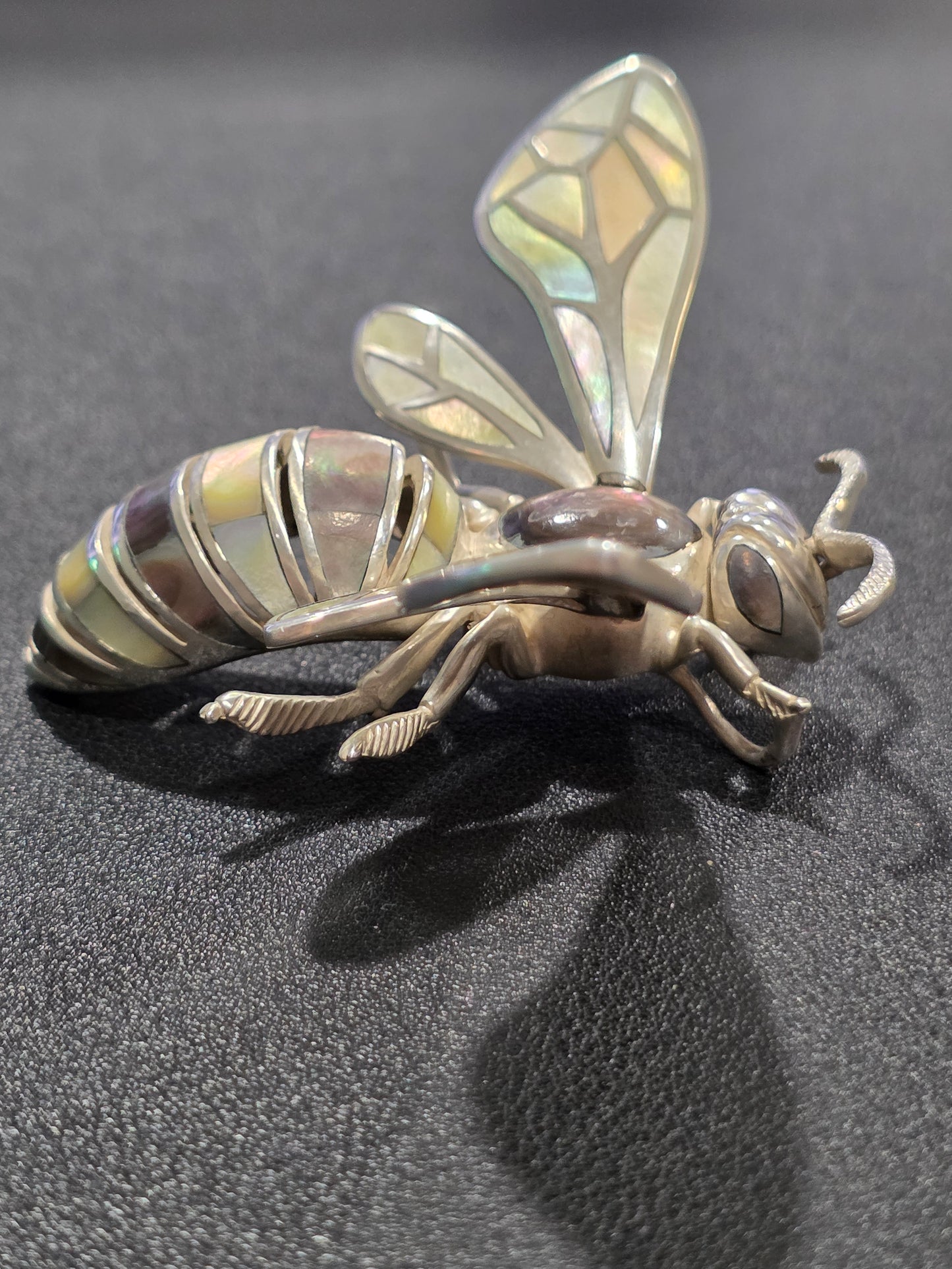 Silver Bee Pendant with Mother of Pearl Inlay