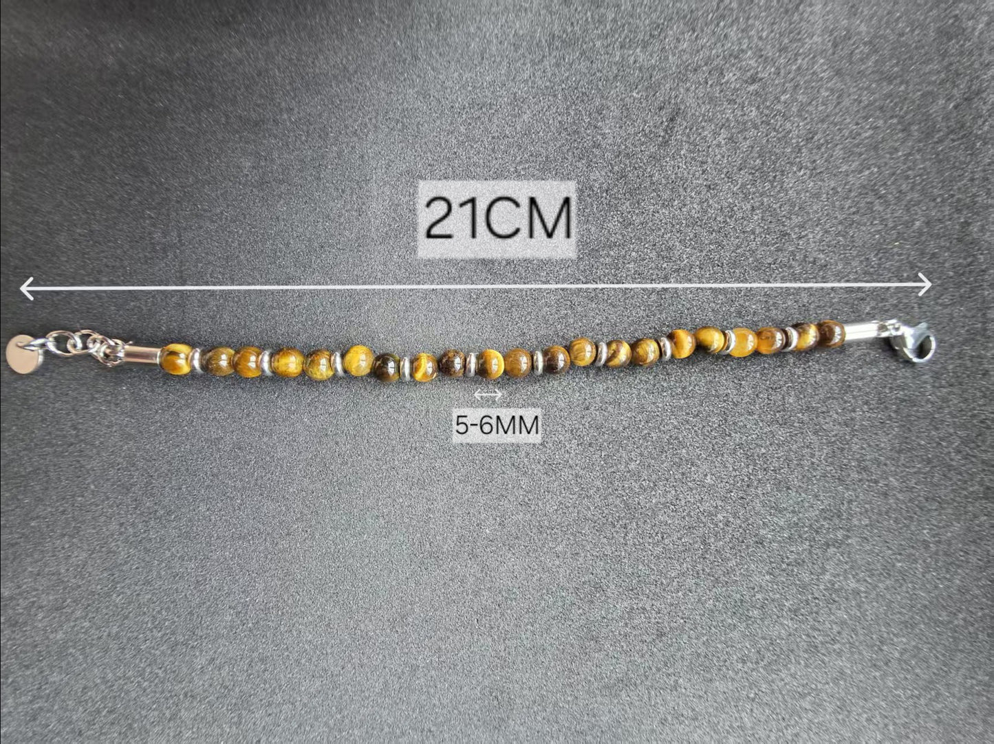 Tiger Eye Stone Beaded Bracelet with Adjustable Clasp