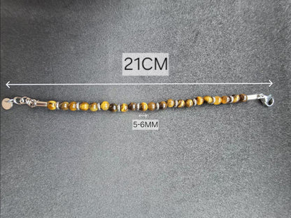 Tiger Eye Stone Beaded Bracelet with Adjustable Clasp