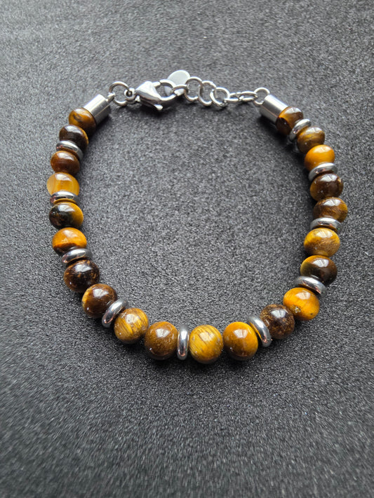 Tiger Eye Stone Beaded Bracelet with Adjustable Clasp