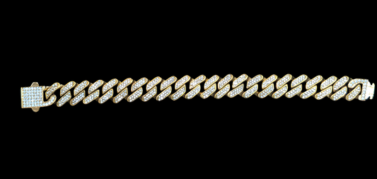 18K Gold Cuban Link Bracelet with CZ Stones - Stainless Steel