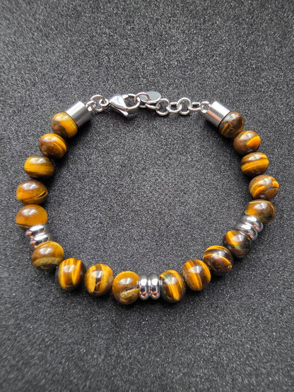Tiger Eye Stone Beaded Bracelet with Adjustable Clasp