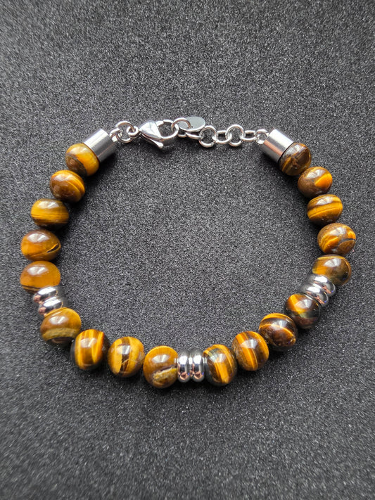 Tiger Eye Stone Beaded Bracelet with Adjustable Clasp