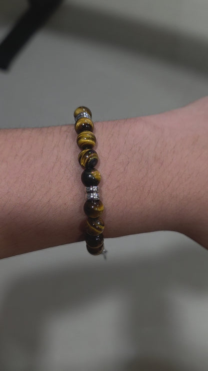 Tiger Eye Stone Beaded Bracelet with Adjustable Clasp