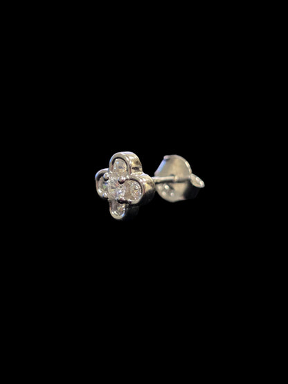 Silver Leaf Clover Stud Earring with Cubic Zirconia - Pair