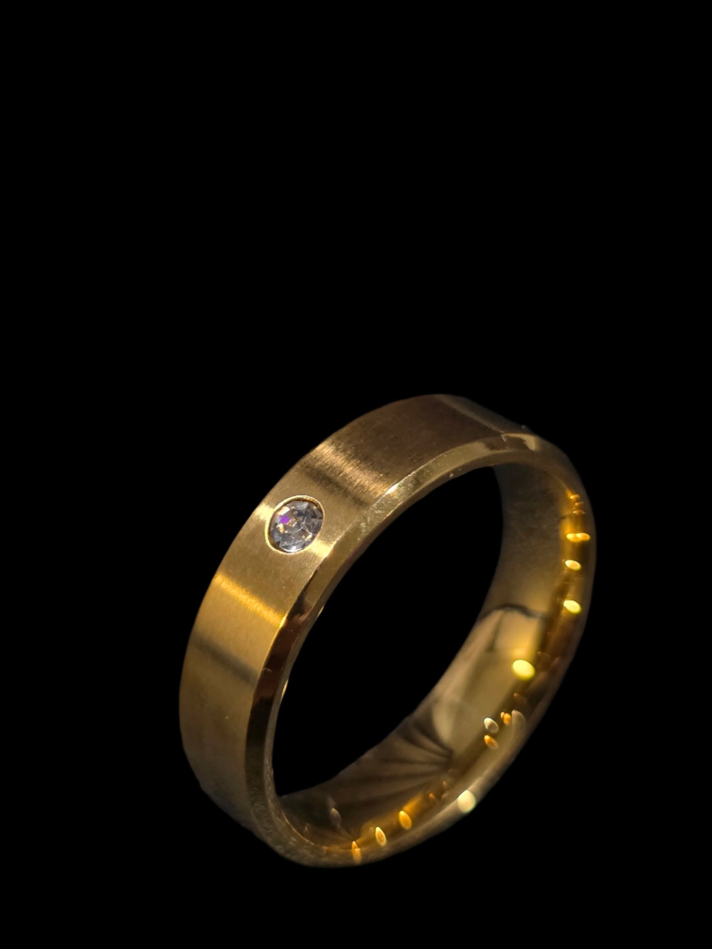 Golden Ring with Cubic Zirconia – Men's Brushed Flat Band