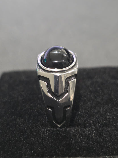 Black Onyx-Inspired Statement Ring – Stainless Steel