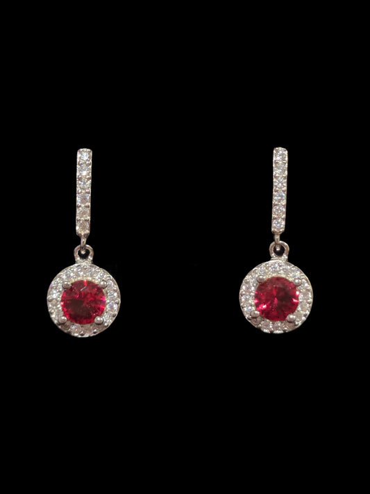 Red Cubic Zirconia Silver Earrings – Pair