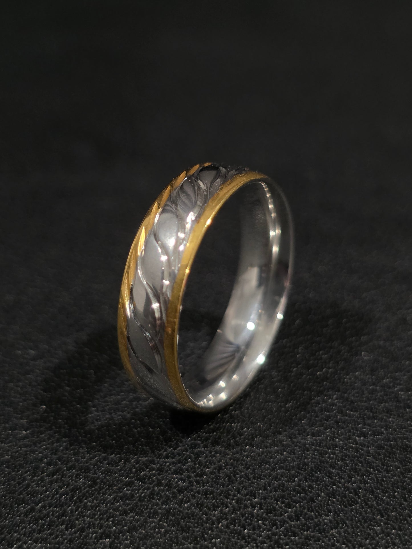 Gold Plated Tone Engraved Band Ring - Men