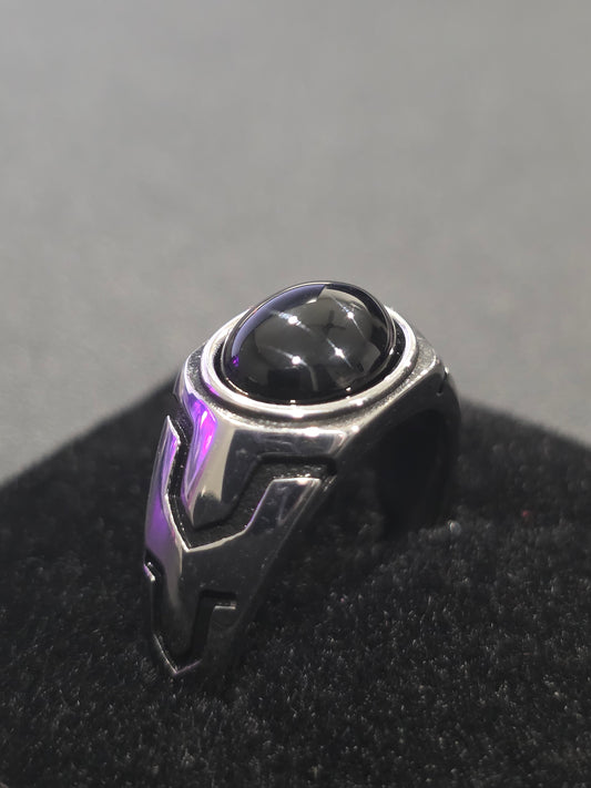 Black Onyx-Inspired Statement Ring – Stainless Steel