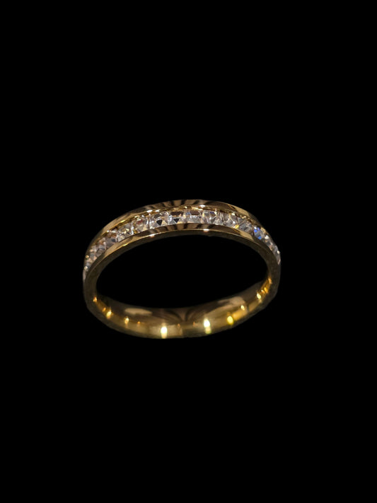 Golden Ring with Full CZ Inlay – Elegant Channel-Set Band