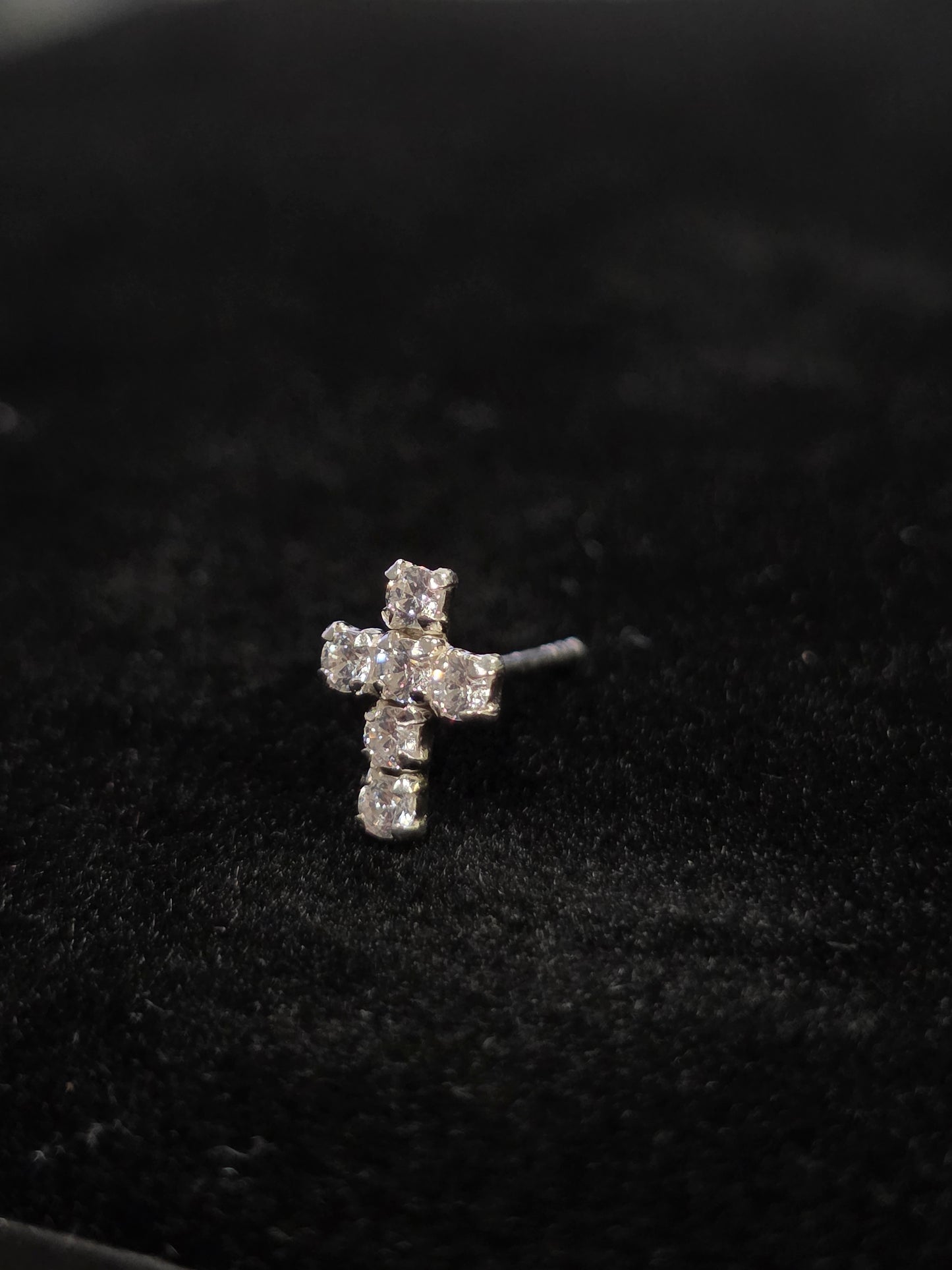Silver Cross Stud Earrings with Cubic Zirconia - Pair