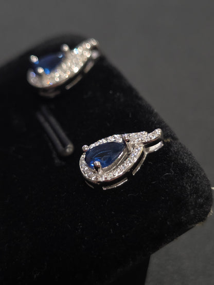Teardrop Imitation Sapphire Earrings – Silver