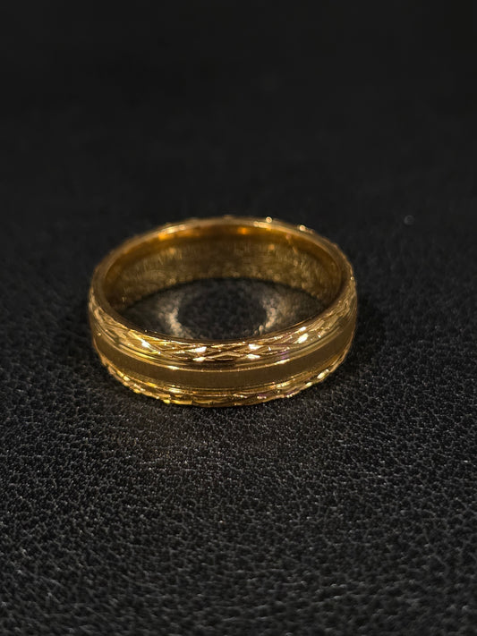 Gold-Tone Ring with Reflective Center Band - Men