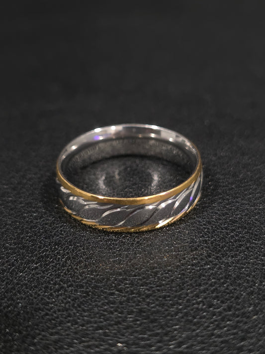 Gold Plated Tone Engraved Band Ring - Men
