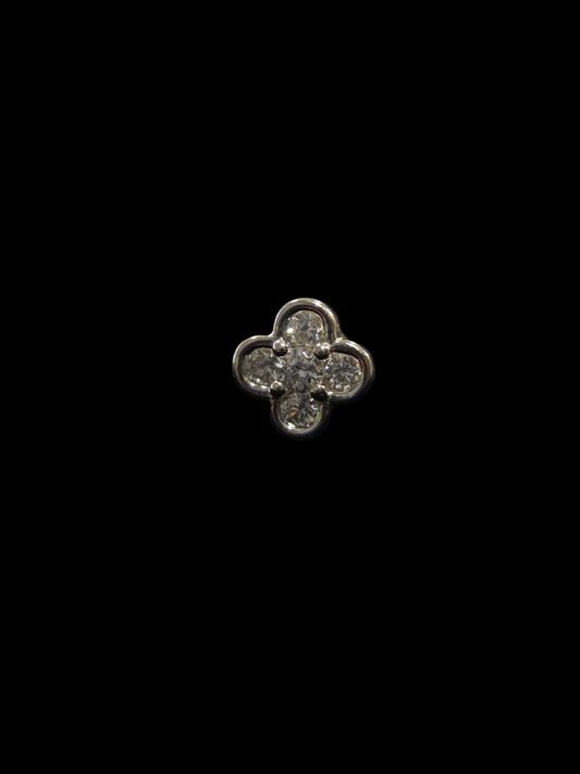 Silver Leaf Clover Stud Earring with Cubic Zirconia - Pair