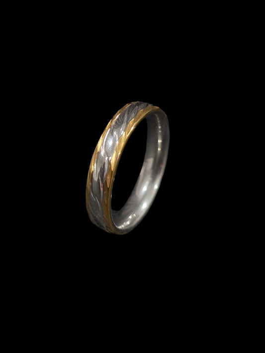 Gold Plated Tone Engraved Band Ring - Woman