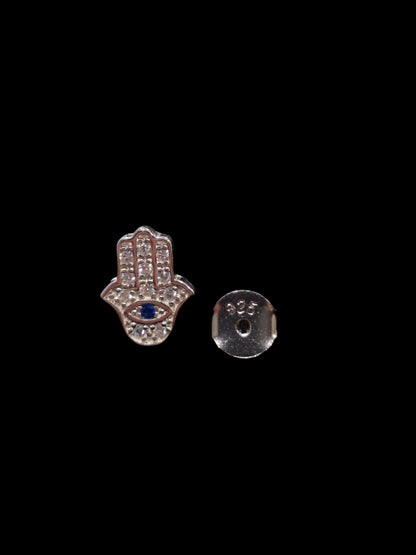 Silver Hamsa Earrings with Cubic Zirconia - Pair