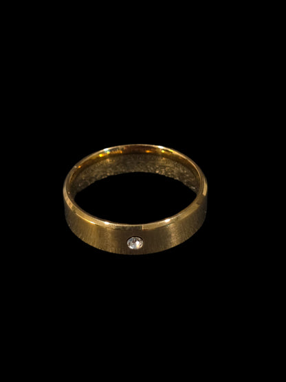 Golden Ring with Cubic Zirconia – Men's Brushed Flat Band