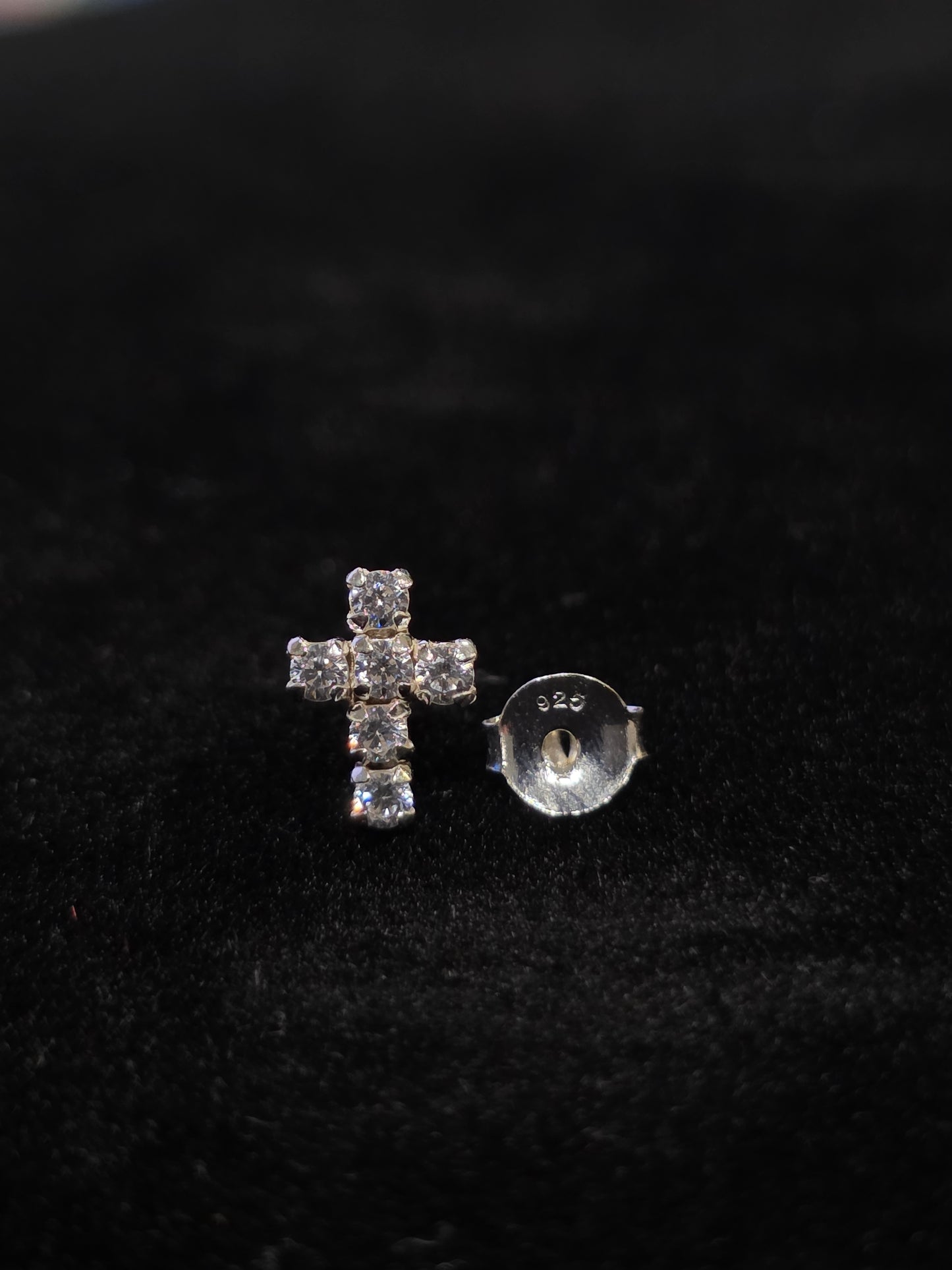 Silver Cross Stud Earrings with Cubic Zirconia - Pair