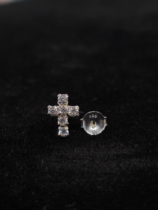 Silver Cross Stud Earrings with Cubic Zirconia - Pair