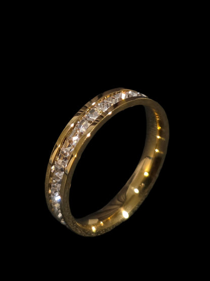 Golden Ring with Full CZ Inlay – Elegant Channel-Set Band