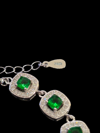 Silver Bracelet with Green CZ Stones – Glamorous Sparkle