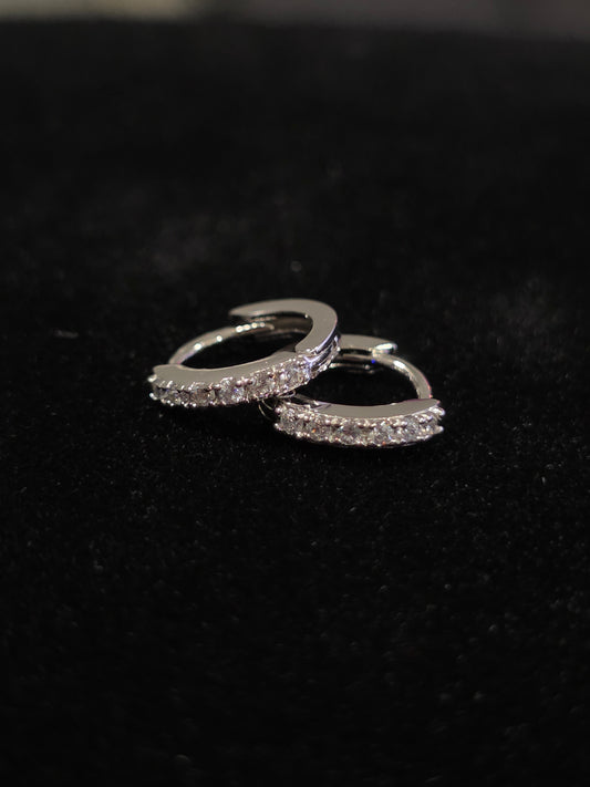 Sterling Silver CZ Hoop Earrings - Prominent Prong Setting