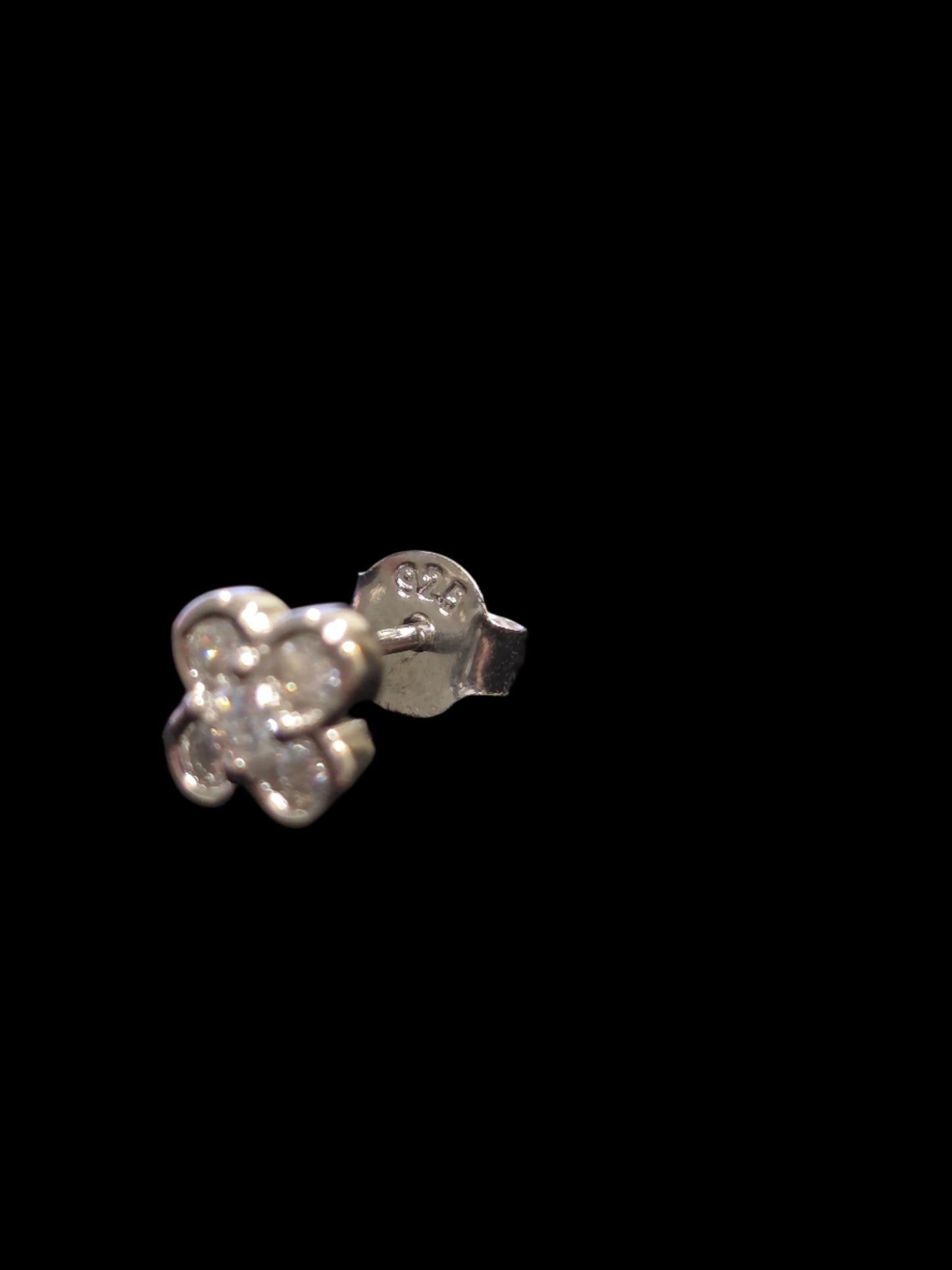 Silver Leaf Clover Stud Earring with Cubic Zirconia - Pair