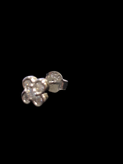 Silver Leaf Clover Stud Earring with Cubic Zirconia - Pair