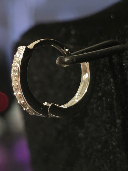 Classic Sterling Silver Cubic Zirconia Huggie Hoop Earrings