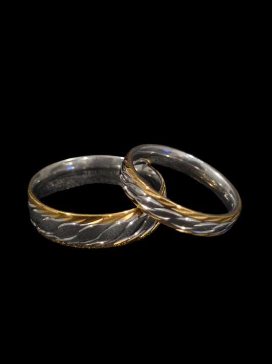 Gold Plated Tone Engraved Band Ring - Men