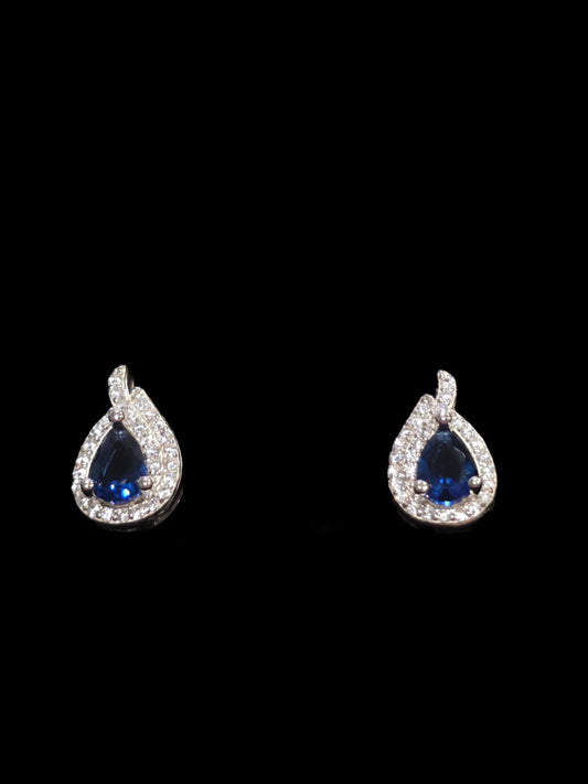 Teardrop Imitation Sapphire Earrings – Silver